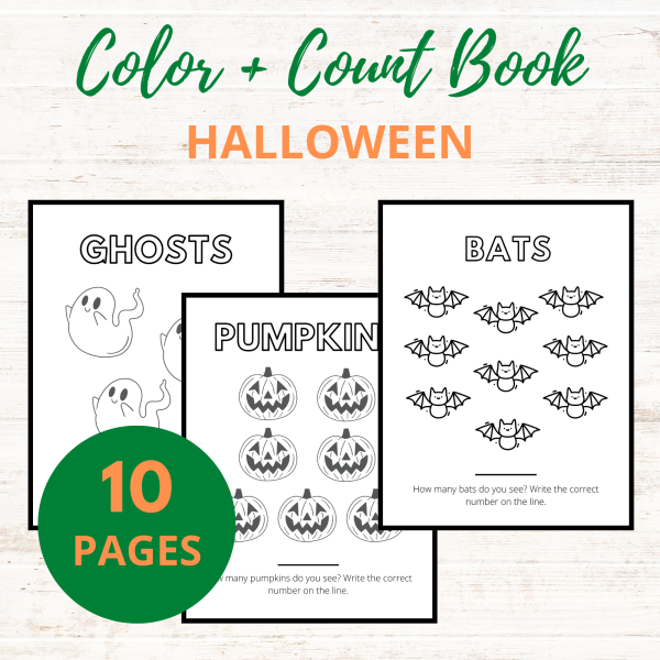 halloween color and count printable coloring sheets