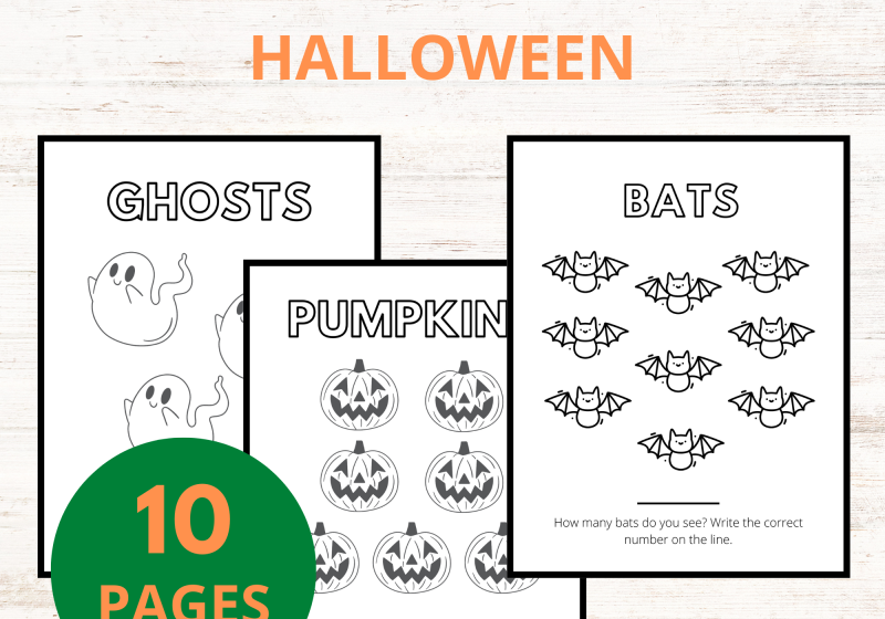 halloween color and count printable coloring sheets