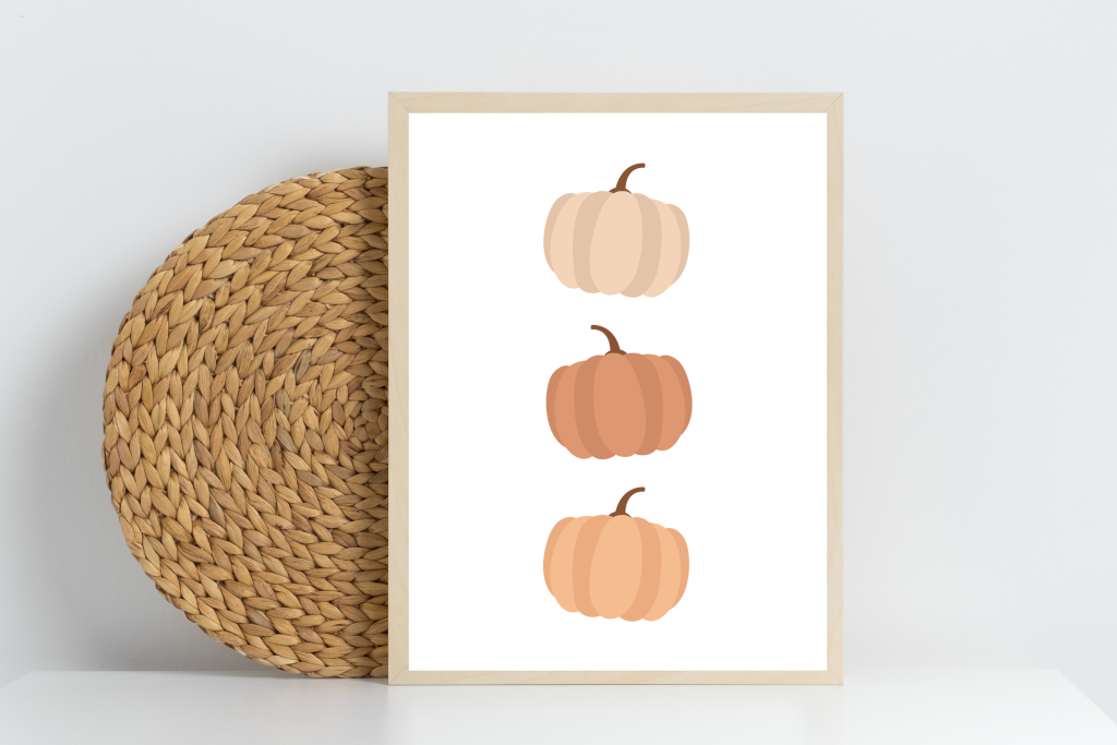 three neutral colored pumpkin fall wall printable