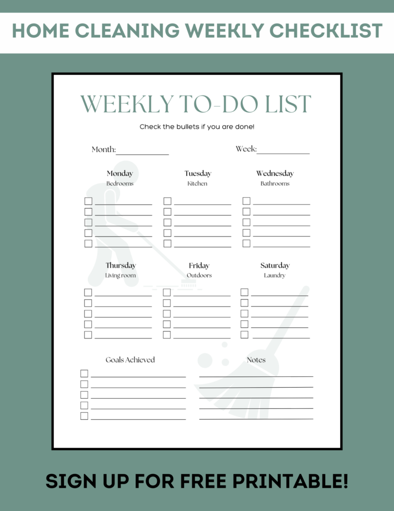 home cleaning weekly to do list printable